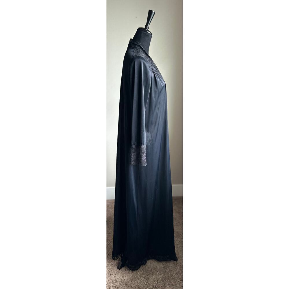 Olga Black Lace-Trim Long Robe - Picture 3 of 8